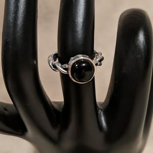 Women's Size 7 Silver and Black Stone Ring